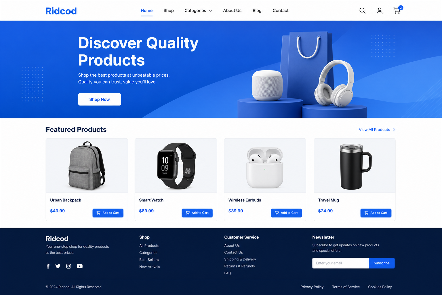 RIDCOD Vertex — قالب متجر WooCommerce عربي للدفع عند الاستلام